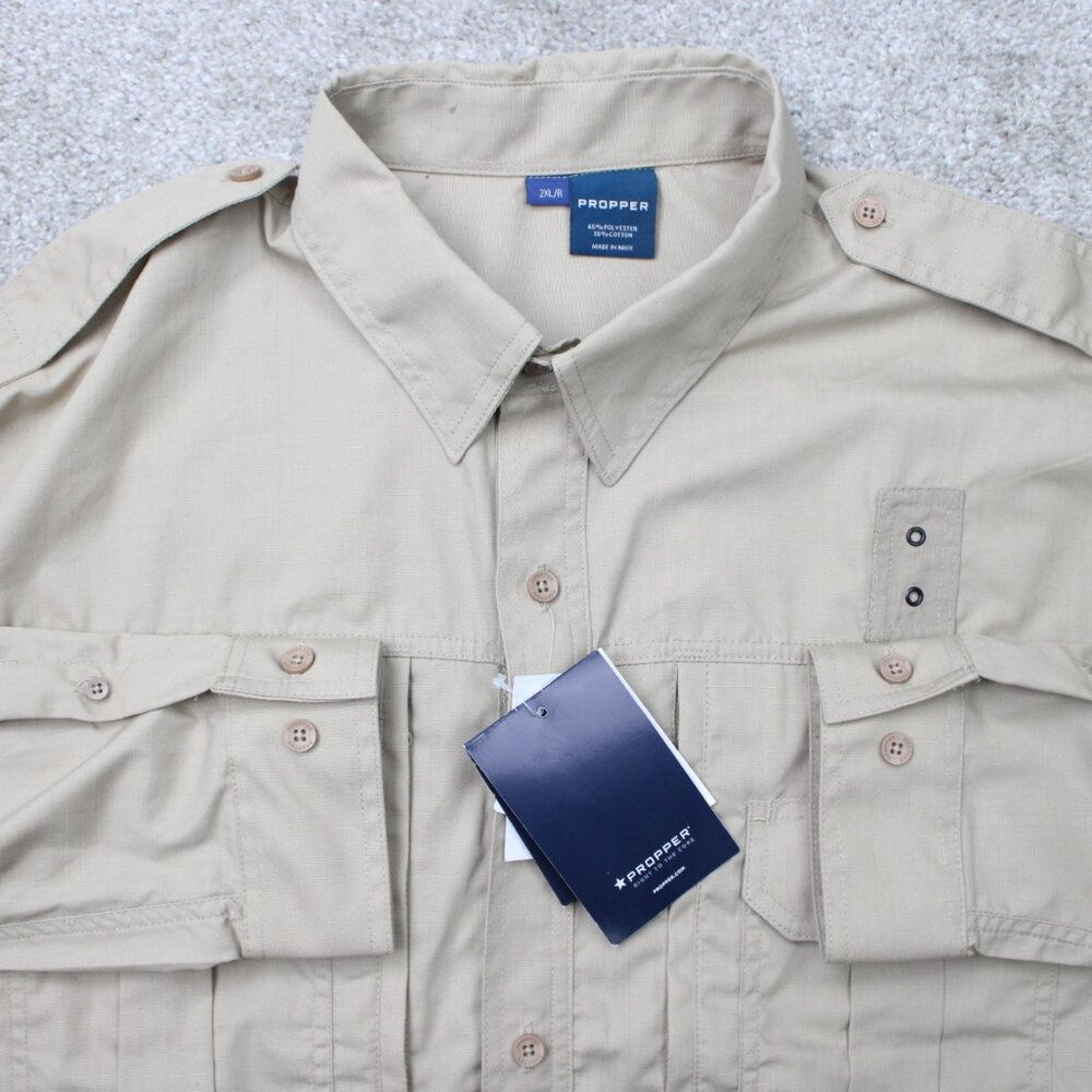 Propper Shirt NWT Mens 2XL XXL Beige Ripstop Tactical Long Sleeve‎ Button READ